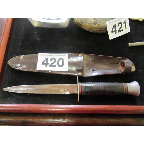 420 - Antique fighting knife with scabbard.