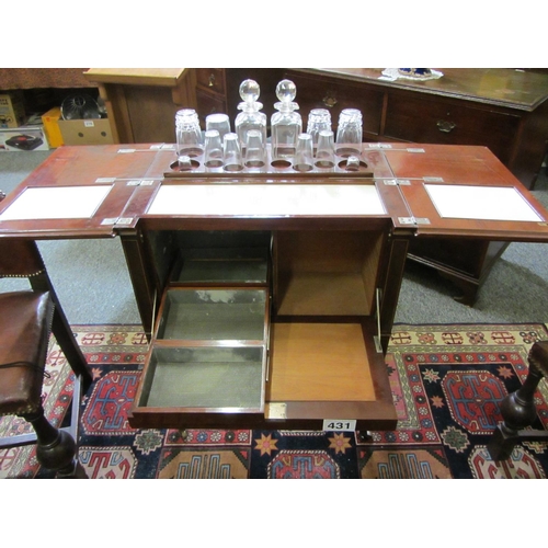 431 - Superb Edwardian mahogany inlaid drinks cabinet with folding mechanism and ice storage compartment.