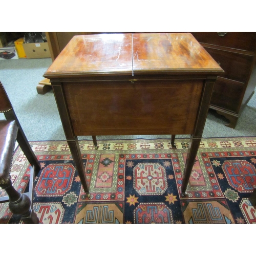 431 - Superb Edwardian mahogany inlaid drinks cabinet with folding mechanism and ice storage compartment.