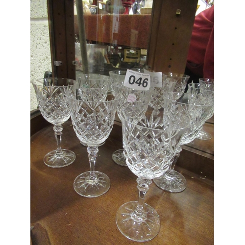 46 - 6 Galway crystal wine glasses. H:18cm. Slight chip on 1.