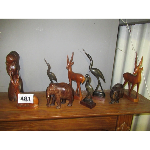 481 - Lot of assorted carved animals.