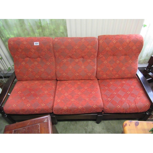 484 - Mahogany 3 piece suite - 3 seater couch plus 2 armchairs. Length of couch:190cm.