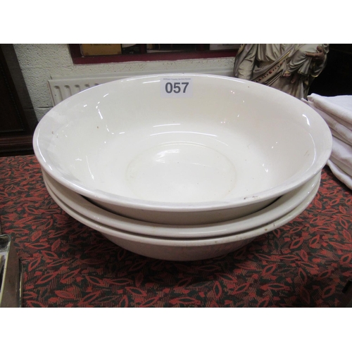 57 - 3 large delph basins. D:39cm.