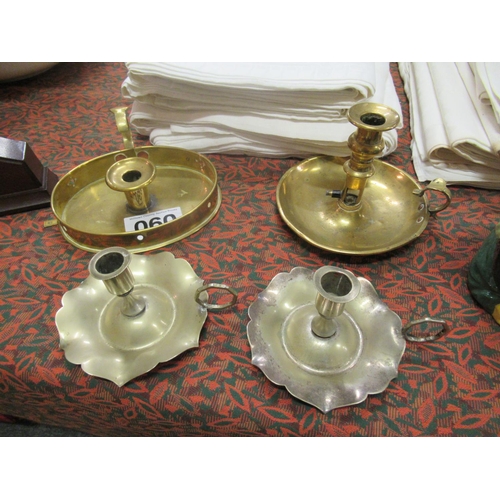 60 - 2 Pairs of candle holders, 1 pair brass and other epns.