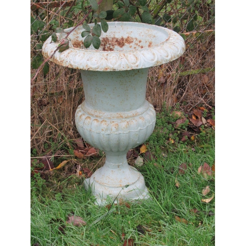 1210 - Pair of Antique Cast Iron Garden Urns 30x22