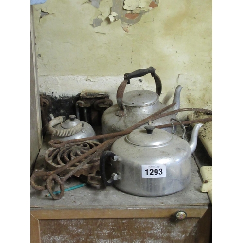 1293 - 3 Antique Aluminum Kettles etc.