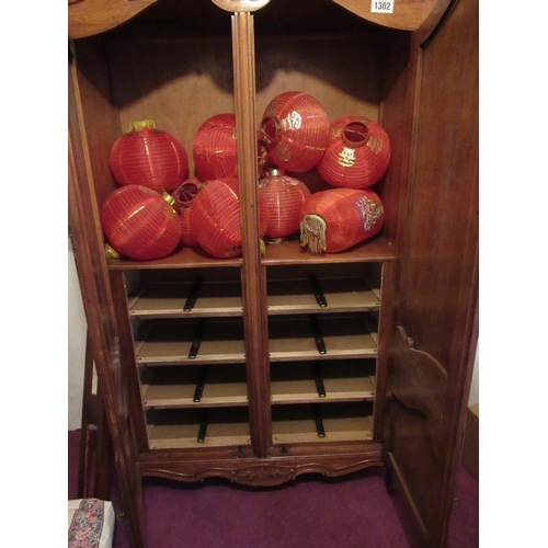 1302 - Amercian Oak carved Wardrobe with 8 drawers