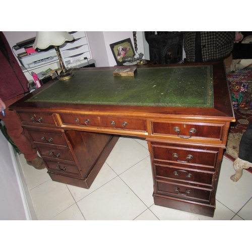 1305 - Mahogany Pedestal Desk with Leather Top and 8 drawers