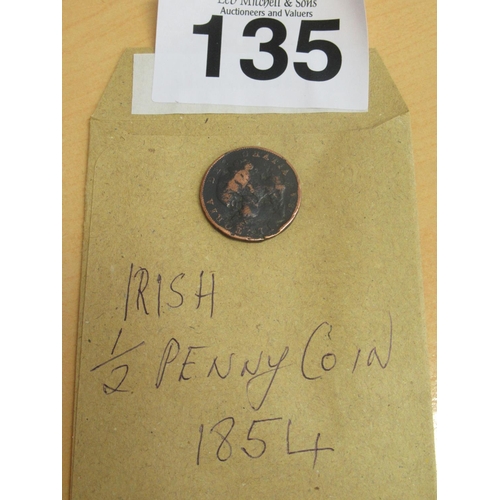 135 - 1854 Irish Half-Pennt Coin