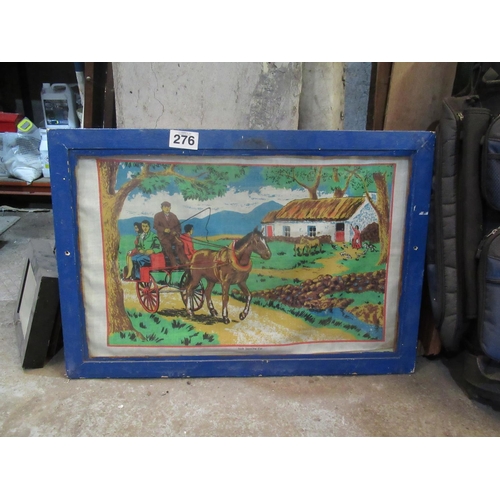 276 - Framed Irish jaunting Car Linen