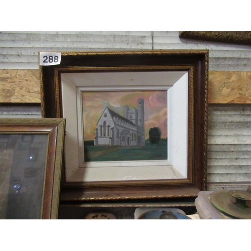 288 - Framed Oil on Board of Church - P.Dunne, Rush 20