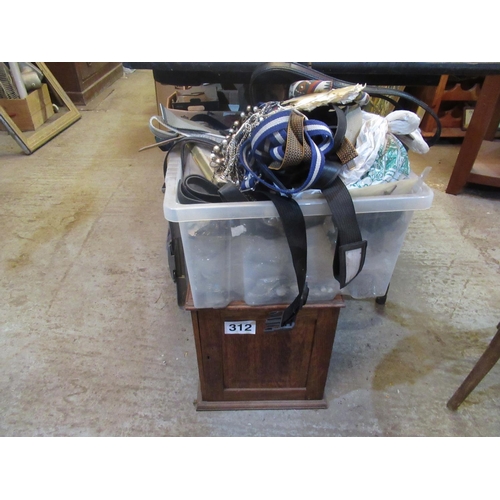 312 - Antique Oak Cupboard & Box of Costume Jewllery