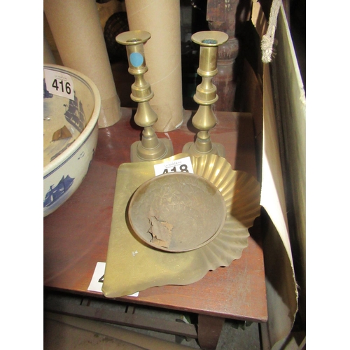 418 - Pair of Brass Candlesticks and other items