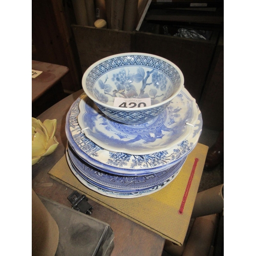 420 - Quantity of Blue and White Plates and Bowls