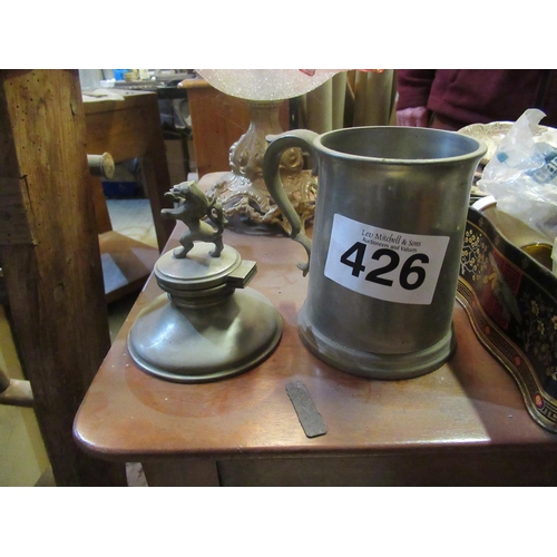 426 - Pewter tankard & Ink Well