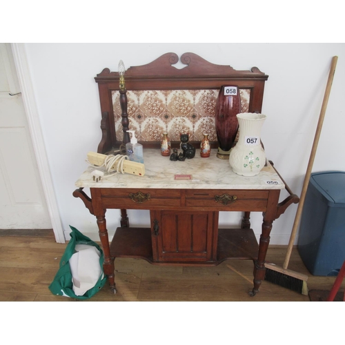 56 - Victorian Marble Topped Tiled back Washstand