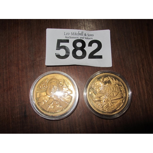 582 - Pair of Gold Plated Lord of the Rings Commemorative Coins