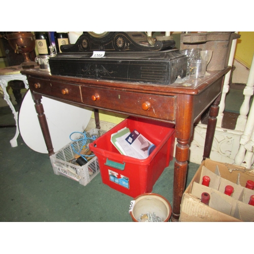 922 - Victorian Mahogany Leather Topped side table with 2 drawers on turned legs. 42