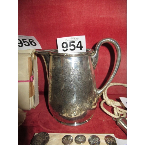 954 - Vintage engraved silver jug.