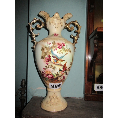 988 - Pair of Victorian Hand Painted Urns - some damage