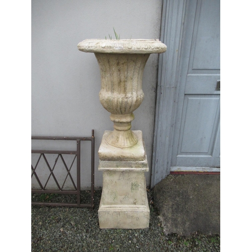 14 - Very fine pair of Urns on stands.  H: