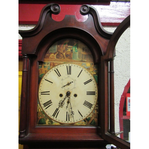 42 - Very fine Georgian mahogany arch top painted dial Grandfather clock. H214cm.