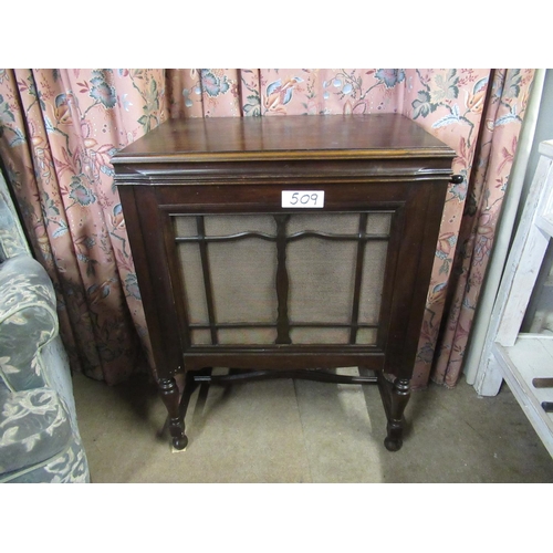 509 - Mahogany cased Gramophone - His Masters Voice working perfect.  H:95cm, W:70cm, D:46cm.