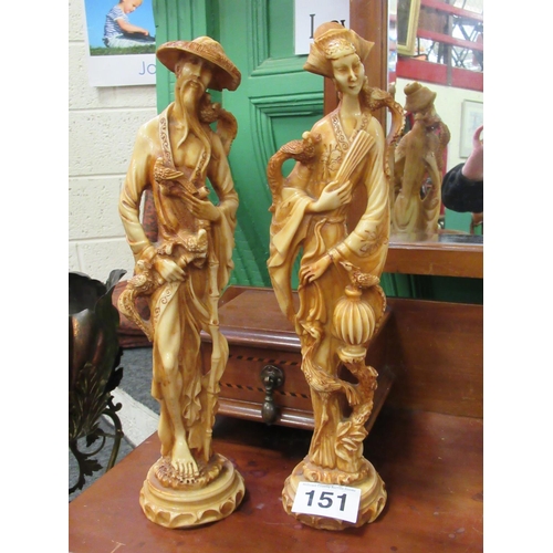 151 - Pair of Vintage Asian figurines.  H:47cm.