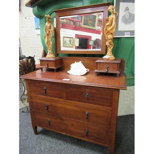 153 - Victorian mahogany inlaid 6 drawer dressing chest.  H:144cm, W:105cm, D:44cm.