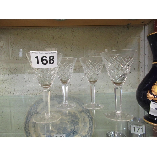 168 - Set of 4 Waterford crystal wine glasses. H:17cm.