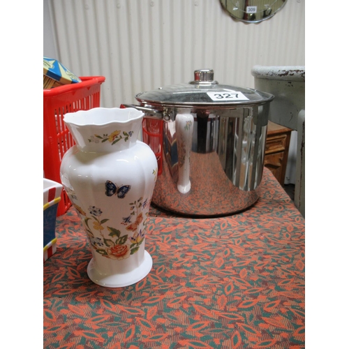 327 - Large Stainless steel pot H:27cm, plus Aynsley vase  H:22cm,