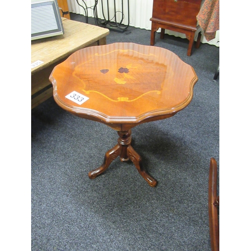 333 - Inlaid occasional table on pod. H:59cm, top:52cm x 52cm.