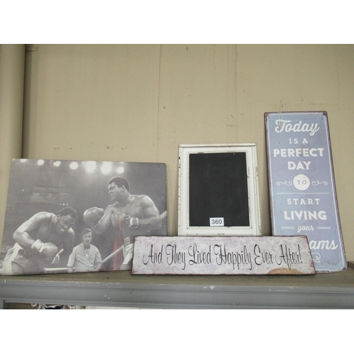 360 - Assorted wall hangings.