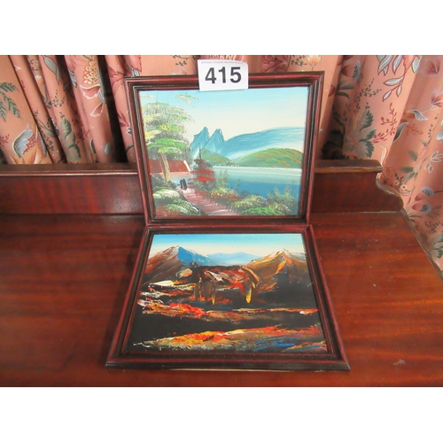 415 - Pair of French Oils on board. 26cm x 22cm.