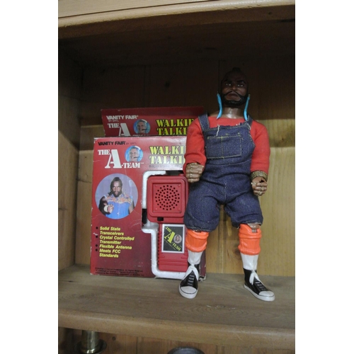 400 - A vintage/ retro Mr T action figure & pair of A Team Walkie Talkies, in original box.