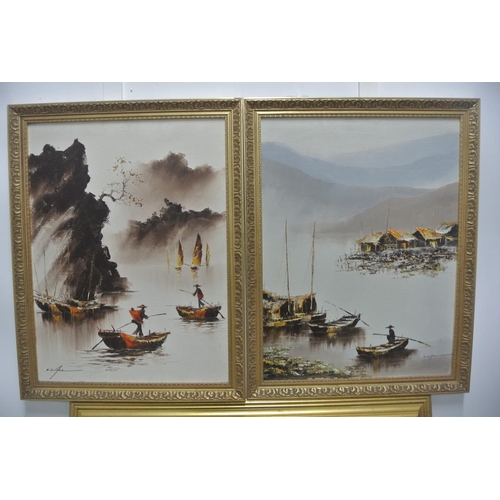 104 - A pair of framed original oil on board paintings.

Untitled.

Each piece measures 52x67cm.

Each pie... 