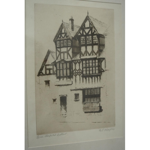 109 - A framed etching by EJ Maybery.

Titled 'Lane's Hospital Ludlow'.

Measures 42x32cm.

Signed & title... 