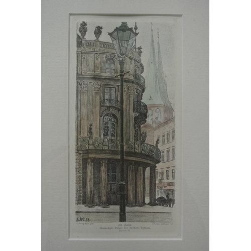 110 - A framed coloured print.

Titled 'Ehemahges Palais des Bankers Ephraim'.

Measures 45x33cm.