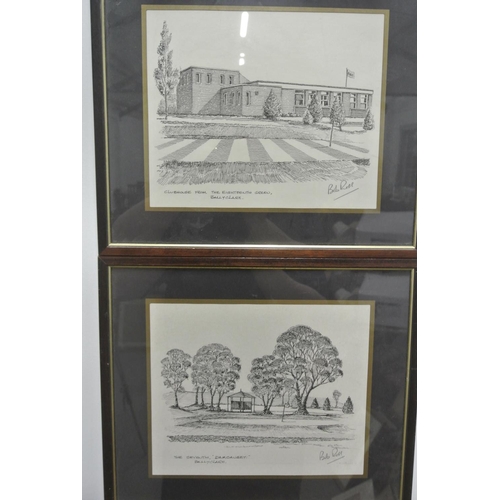 112 - A pair of framed original pen & ink drawings with Golfing Interest.

Titled 'Clubhouse from the Eigh... 