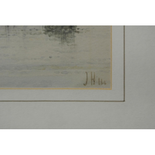 117 - An original framed Watercolour painting of fishing boats.

Untitled.

Measures 53x29cm.

Signed J Hi... 