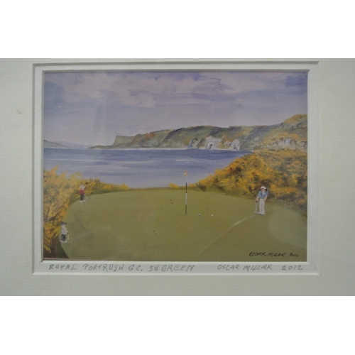 121 - A mounted print with Golfing interest.

Titled 'Royal Portrush GC 5th Green'.

Measuring 30x25cm.

S... 