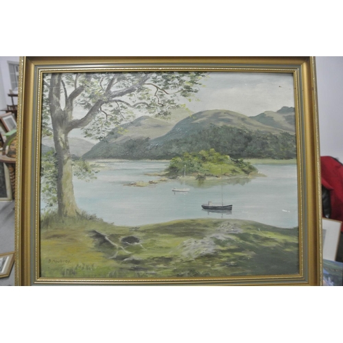 127 - An original framed oil on board painting of a river scene.

Titled 'Bishop Bay, North Ballachulish'.... 