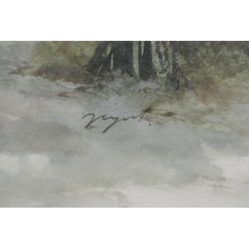 130 - An original framed watercolour painting of a forest scene.

Untitled.

Measures 53x43cm.

Signed by ... 