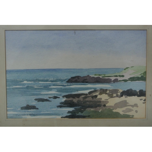 144 - An original framed watercolour painting of a coastal scene.

Untitled.

Measures 39x29cm.

Signed Wi... 