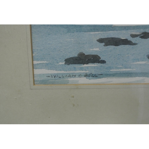 144 - An original framed watercolour painting of a coastal scene.

Untitled.

Measures 39x29cm.

Signed Wi... 