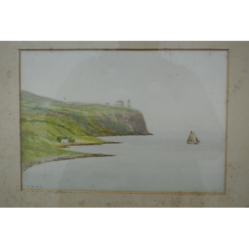 147 - An original framed watercolour painting of a coastal scene by W B McBroom.

Untitled.

Measures 32x3... 