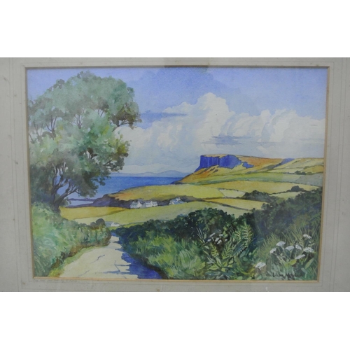 153 - An original framed watercolour landscape painting.

Titled 'Fair Head from Broombeg Co Antrim'.

Mea... 