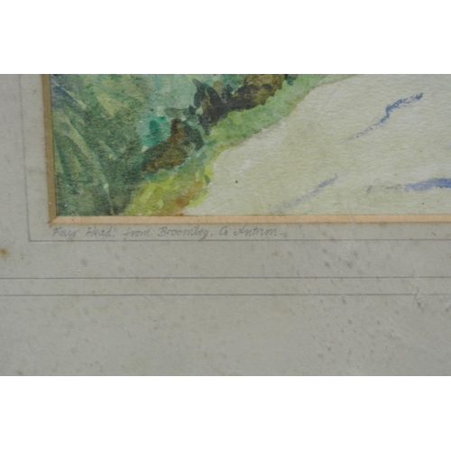 153 - An original framed watercolour landscape painting.

Titled 'Fair Head from Broombeg Co Antrim'.

Mea... 