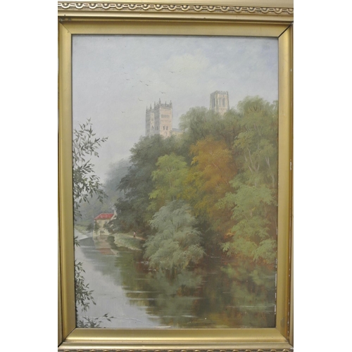 155 - An original framed oil on board painting of a river scene.

Untitled.

Measures 62x49cm.

No visible... 