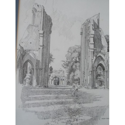 175 - Nelly Erichsen 1862 - 1918. Original pen and ink drawing of Galstonbury Cathederal. Framed and glaze... 